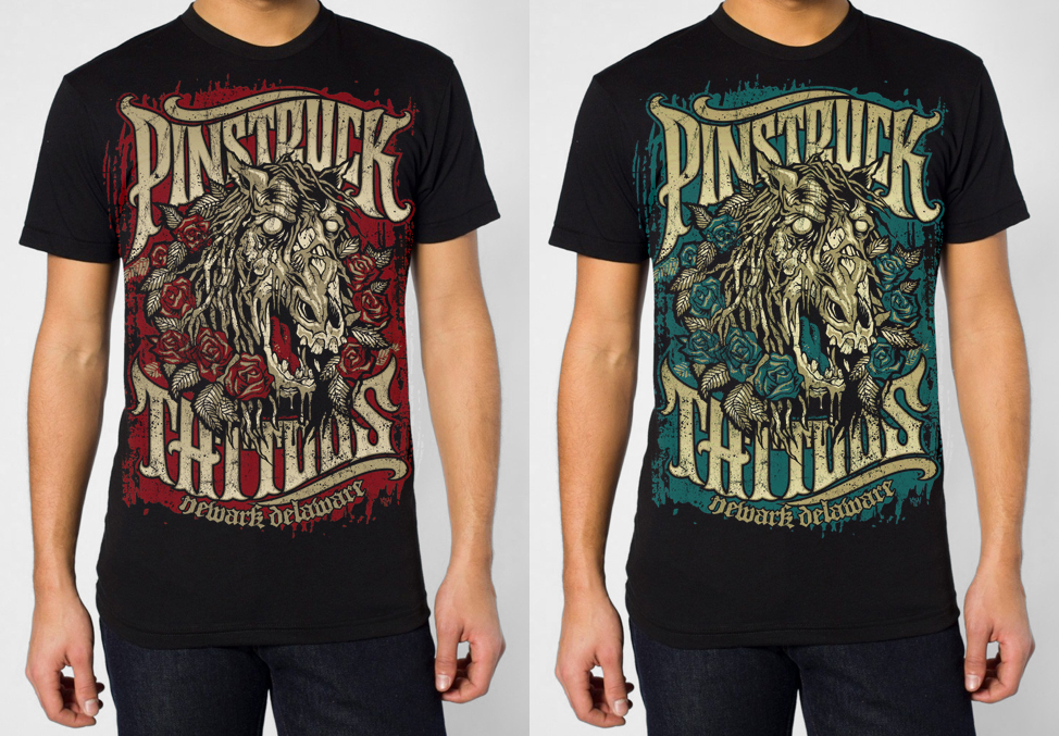 Three color tshirt design Derby Winner for Pinstruck Tattoos in Newark