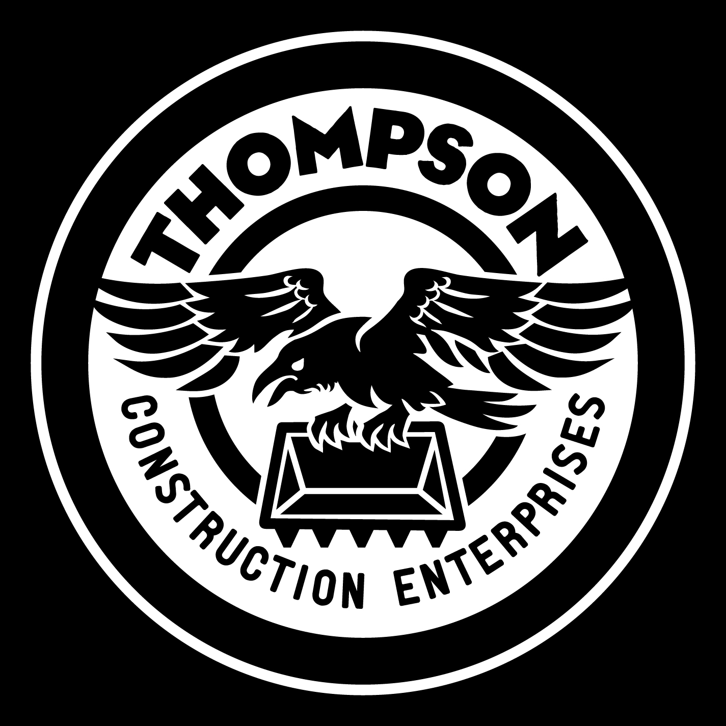 Thompson Construction white on black logo